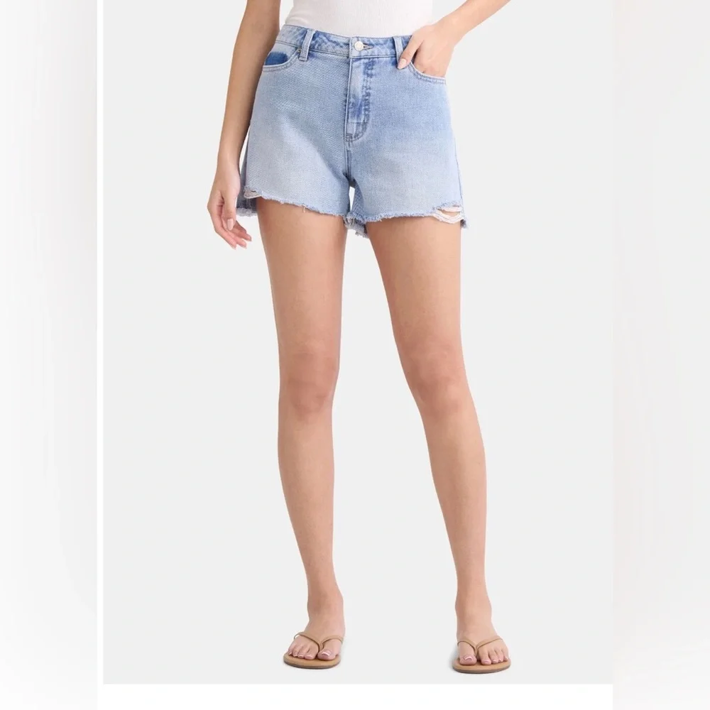 Women's Destructed Hem High Rise Denim Shorts, 4" Inseam - Picture 1 of 4